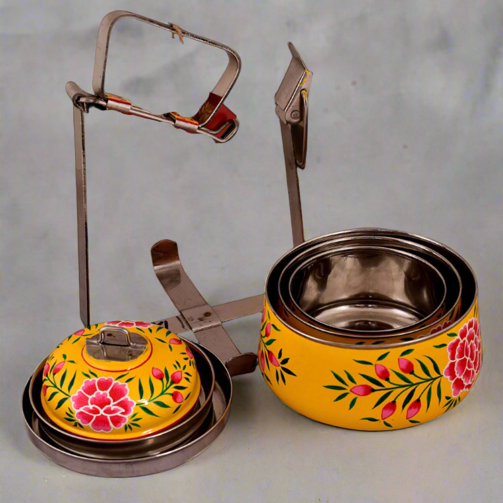 Hand-Painted 3-Tier Stainless Steel Lunch Box –  floral Design Eco-Friendly